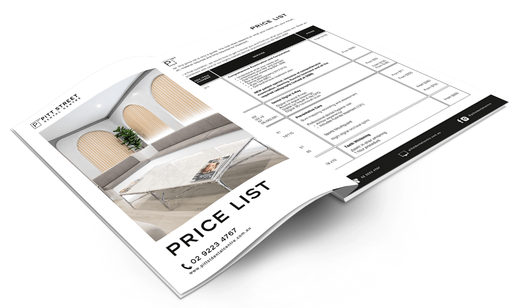 Pitt Street Dental Centre Price List Banner
