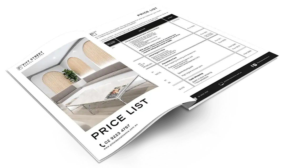 Pitt Street Dental Centre Price List